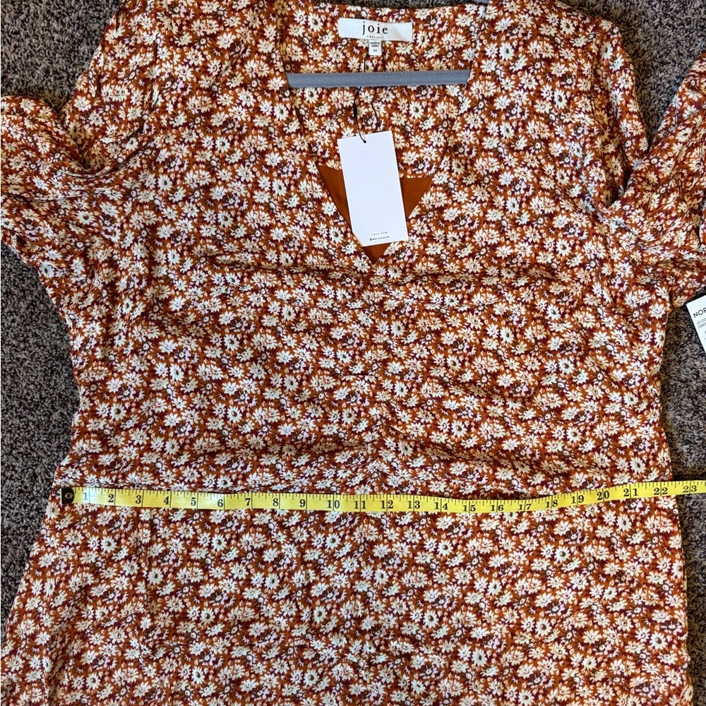 Joie Floral Print Summer Harko Dress Plus Sz 3X Orange Cream Brown VNeck Floral - Picture 10 of 10